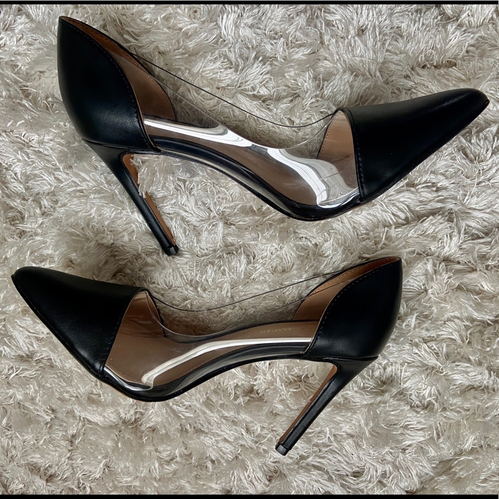 BCBGeneration Black and See-through Pointy Toe Heel Pumps